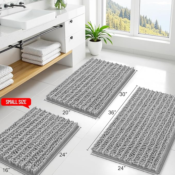 Smiry Bathroom Rugs Mat 36x24, Extra Soft Absorbent Chenille Bath Rugs, Non Slip Rubber Backing Machine Washable Quick Dry Bath Mats for Bathroom Floor, Tub, Shower, Home Decor Accessories, Light Grey