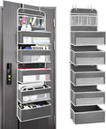 Easy Assembly Over The Door Organizer, 6 Shelves& 10 Side Pockets, Heavy-Duty Reinforced Mesh Rack Holds 44lb, Hanging Behind Door Storage for Bathroom Pantry, Nursery, Closet, Shoes, Towels-Dark Grey