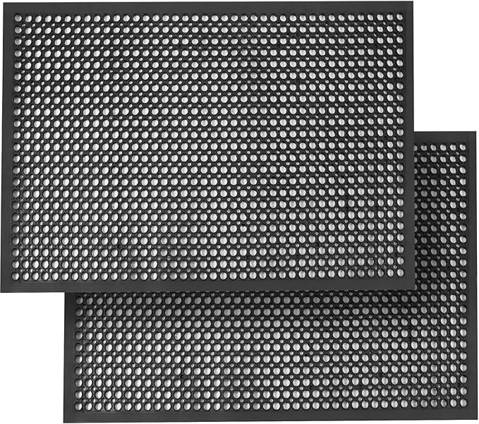 Anti Fatigue Rubber Mats - 2 Pack Restaurant Kitchen Non-Slip Bar Floor Entry Door Drainage Mats - Indoor/Outdoor Use - 36 x 60 Inches