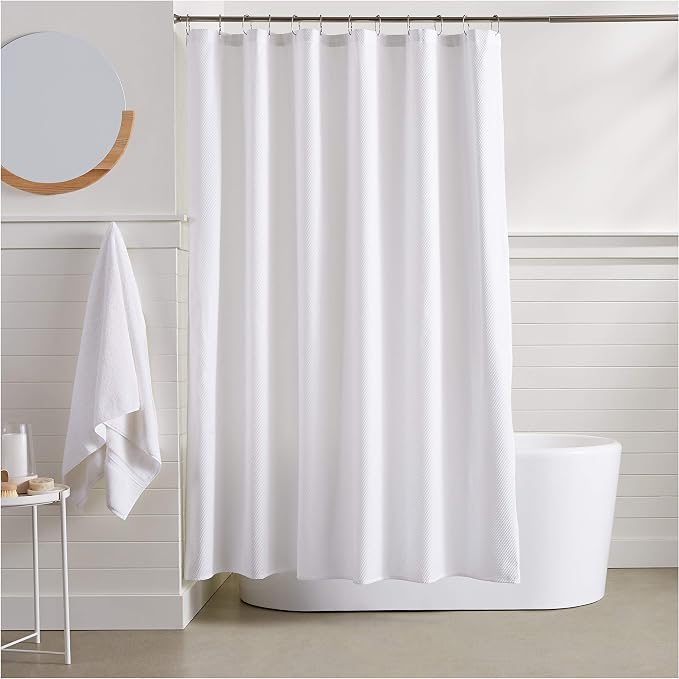 Amazon Basics Lightweight Super Soft Easy Care Microfiber Waffle Texture Shower Curtain, 72" x 72", White (Pack of 8)