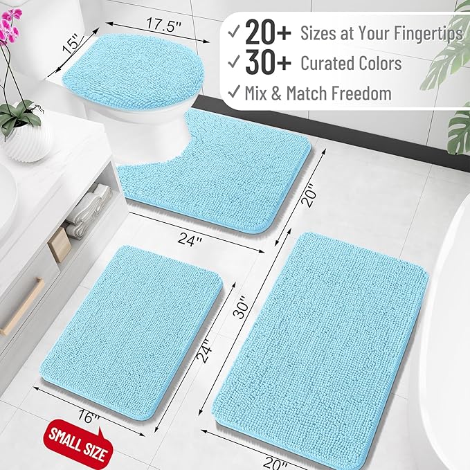 OLANLY Toilet Rugs U-Shaped 20x20, Extra Soft Absorbent Chenille Contour Bathroom Rugs for Toilet, Dry Quickly, Machine Washable, Non-Slip Bath Mat, Sky Blue
