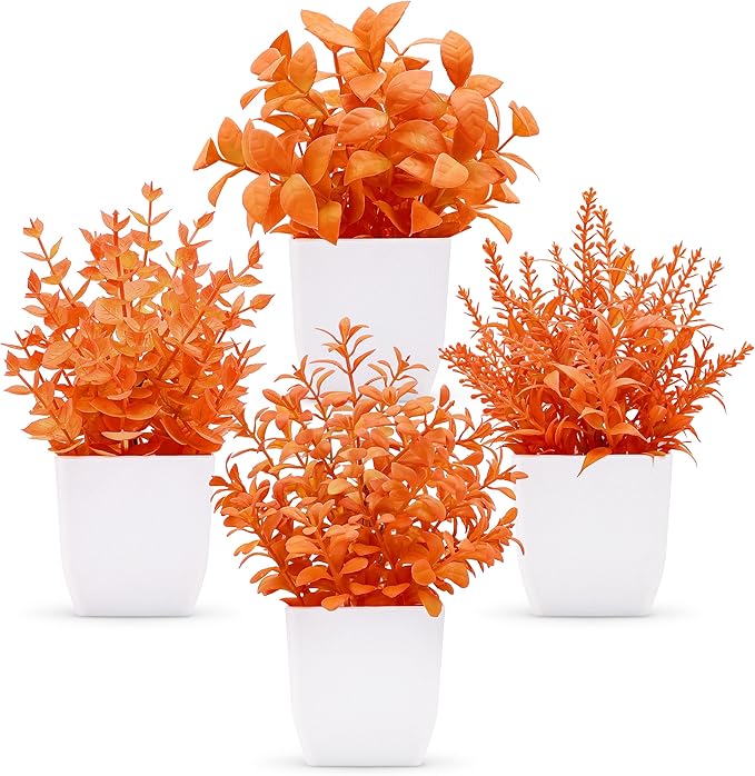 Der Rose 4 Pack Fall Fake Plants Mini Artificial Greenery Potted Plants Fall Decorations for Home Decor Indoor Office Table Room Farmhouse Bathroom Fall Decor