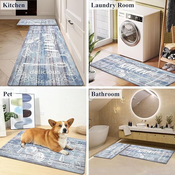 HEBE Kitchen Rugs Set of 2, Cushioned Anti Fatigue Kitchen Mats for Floor, Non Slip Waterproof Comfort Standing Desk Mat Carpet for Sink, Stove, Laundry Room