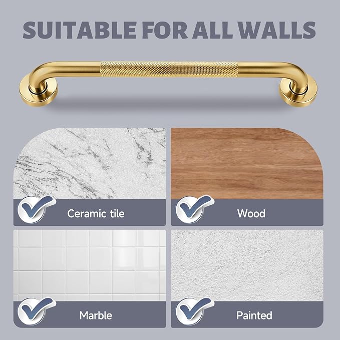 20 Inch Shower Grab Bar 1.25" Dia, Gold Anti Slip Bathroom Grab Bar, 304 Stainless Steel Knurled Handicap Grab Bars, Safety Support Handrail, Assist Bath Shower Handle for Elderly Injury Senior