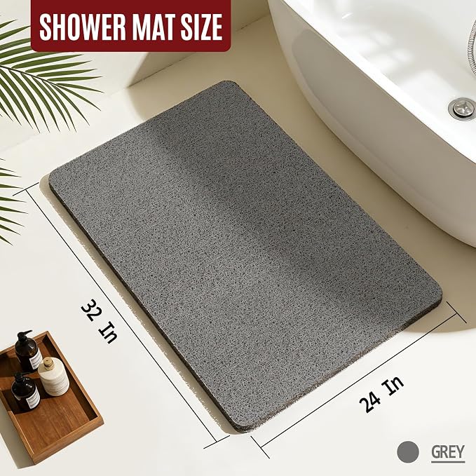 Joyhalo Shower Mat Bathtub Mat Non Slip, Bathmats Non Slip, Quick Drying Foot Scrubber Loofah Mats for Shower, Tub, Bathroom, Home, 32x24inch, Grey