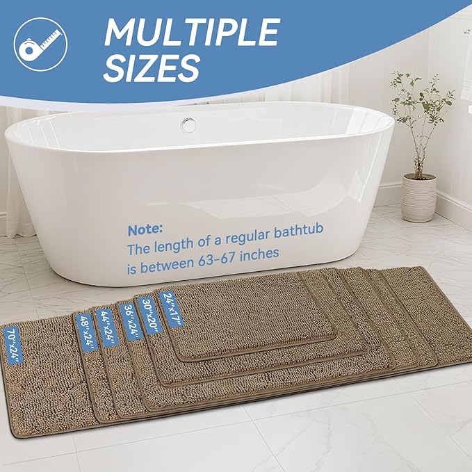 Bcoimo Long Bathroom Rug 70" x 24", Absorbent Non Slip Bath Mat, Washable Quick Dry Bathroom Runner Rug for Shower, Tub, Sink and Vanity