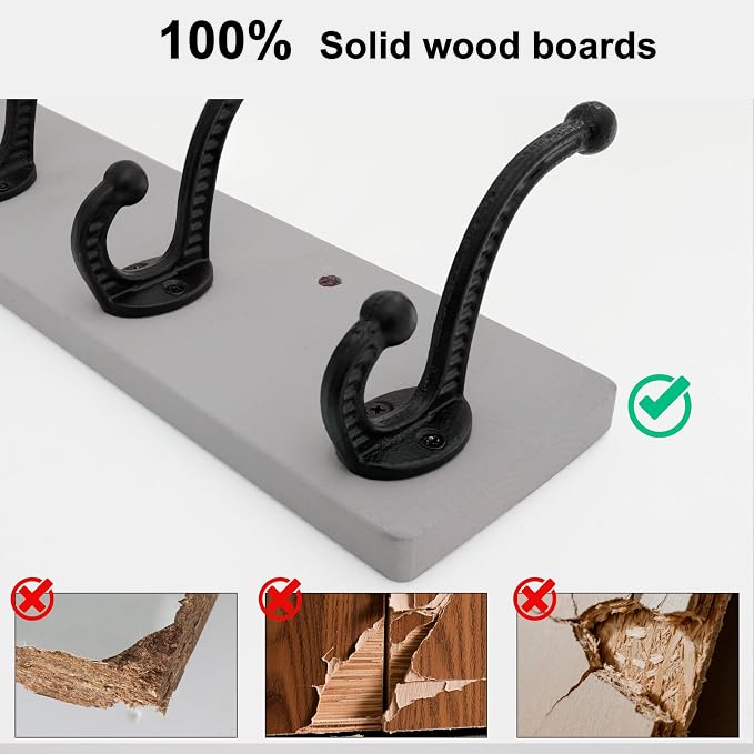WEBI Rustic Coat Rack Wall Mount,30" Long 7 Cast Iron Coat Hooks Wall Mounted,Heavy Duty Wood Wall Coat Hanger Hooks for Hanging Coats,Jacket,Clothes,Backpack,Farmhouse,Gray,2 Packs