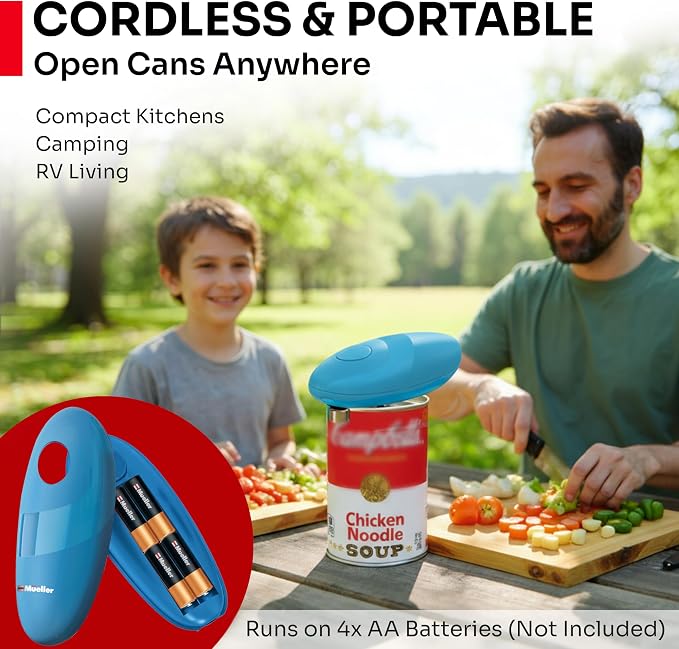 MUELLER HOME SmoothEdge Auto Electric Can Opener – Battery‑Operated One‑Touch w Magnet Lid Lifter, Smooth‑Edge Cut Technology – Portable Hands‑Free Automatic Can Opener for Seniors & Arthritis, Blue