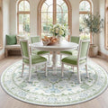 RELEANY Area Rugs Round 7ft Washable Non-Slip, Floral Vintage Distress Medallion Carpet for Living Room Bedroom Dining Room, Green White Blue