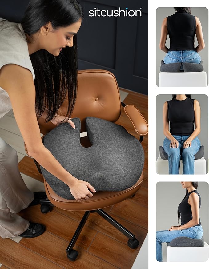 SitCushion X Large Office Chair Cushion for Sciatica Pain Relief, Memory Foam Seat Cushion for Car Seat Pad, Orthopedic Pillow. Computer Chair Cushion for Tailbone Pain Relief All Day Comfort (Gray)