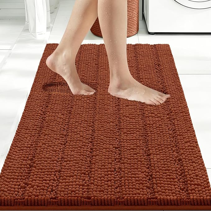 Bcoimo Large Bathroom Rug, Chenille Bath Mat with High Low Pile Design, Soft Absorbent Non Slip Bath Rug, Machine Washable Quick Dry Mat for Shower, Tub, Sink and Vanity