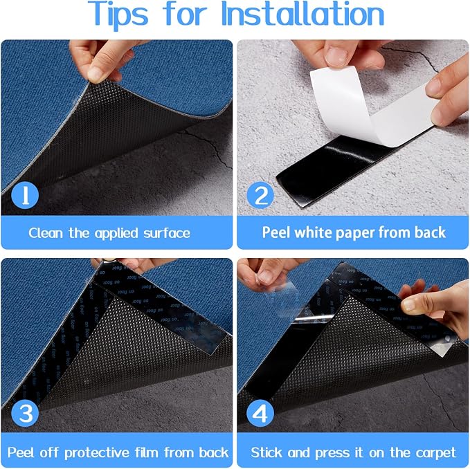 Boao 32 Pieces Rug Carpet Anti-Slip Corner Grippers Carpet Protector Sticky Washable Gripper Pads Non-Slip Grip Mat Rug for Hardwood Floors and Tile, Black