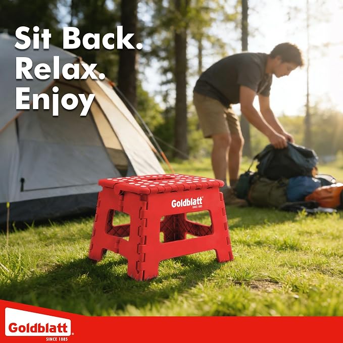 Goldblatt 8.5" Folding Step Stool for Adults and Kids, Lightweight Heavy-Duty Plastic Portable Foldable Stool with Non-Slip Top and Anti-Skid Feet, 300 lbs Capacity, Kitchen & Bathroom, Red