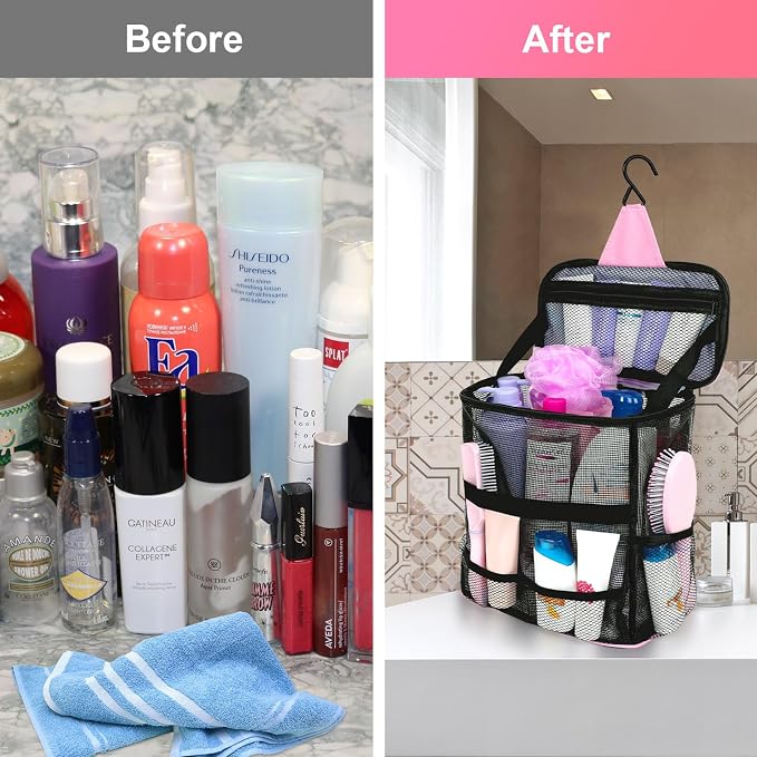 Mesh Shower Caddy,Portable Hanging Travel Toiletry Bag Dorm Room Essentials for College Students Girls,Large Makeup Organizer for Full-Sized Toiletries,Travel Essentials for Women Girls Camping Beach