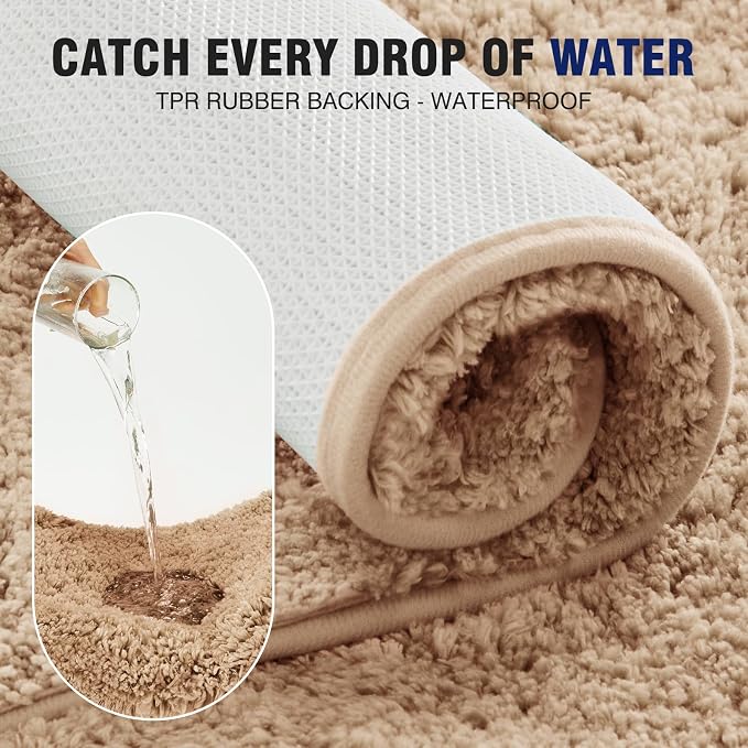 TECHMILLY Super Soft Shaggy Bathroom Rugs, Absorbent Thick Non Slip Microfiber Bath Rugs, Quick Dry Machine Washable Bath Mat for Bathroom Floor, Bathtub and Shower 20"x32"
