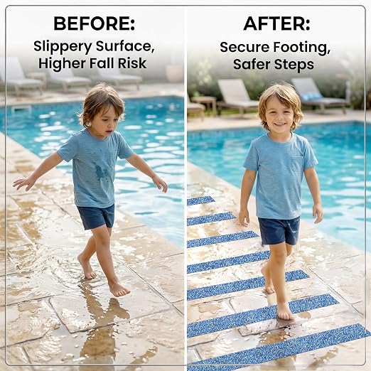 LifeGrip Rubber Anti Slip Tape, Waterproof Grip Tape for Pool, 4 Inch x 38 Foot Non Slip Safety Tape for Stairs, Outdoor, Shower, Wooden Stairs, Textured Comfortable for Bare Foot, Blue