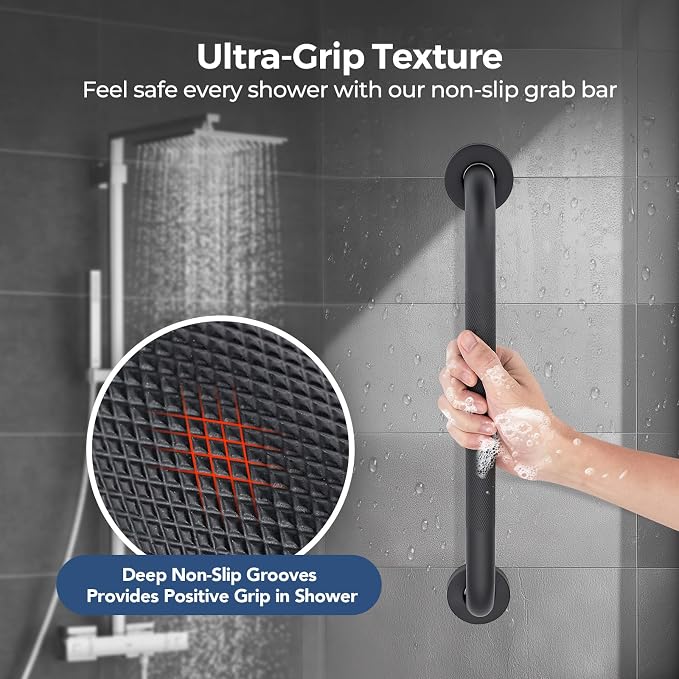 12 Inch Grab Bars for Shower, Stainless Steel Safety Handicap Grab Bars for Bathroom, Anti-Slip Shower Handle, Wall Mounted (2 Pack, Matte Black)
