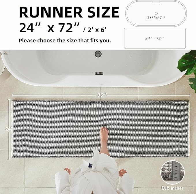 TYUU Waffle Runner Rug Bathroom, Long Boho Bathroom Rugs Non Slip Washable Super Absorbent Quick Dry Farmhouse Bath Decor, 72"x24" Grey and White