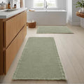 JIUZHEN Set of 2 Waffle Bath Mats Non Slip Waffle Bathroom Runner Rug Washable Boho Runner Bath Rugs Super Absorbent Shower Mat for Bathroom Kitchen Hallway Laundry, 16" x 24" +24" x 60", Sage Green