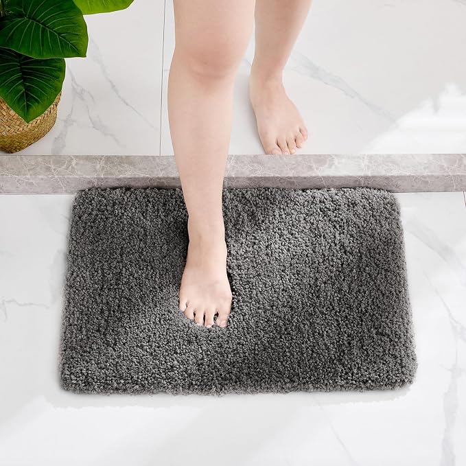 Disolla Bathroom Rug 20x32 - Non-Slip Plush Thick Bath Mat, Highly Absorbent & Ultra Soft Fluffy Floor Mat, Machine Washable for Shower and Tub, Dark Grey