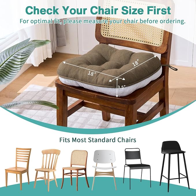 BETU Chair Cushions for Dining Chairs,3.5" Thick Kitchen Table Chair Pads with Ties,Non Slip Backing and Covers,Seat Cushion for Dining Room,Bar,Patio Chairs,18"X18"X3.5"