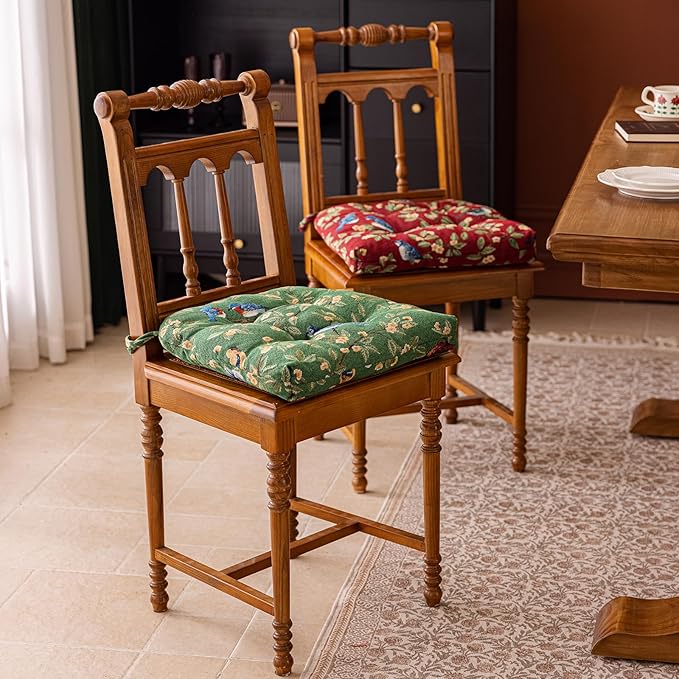 vctops Farmhouse Brid Print Chair Cushions with Ties U-Shaped Soft Comfortable Chair Pads Non Slip Seat Cushions for Indoor Dining Room and Kitchen Chairs (Red,18"x18")