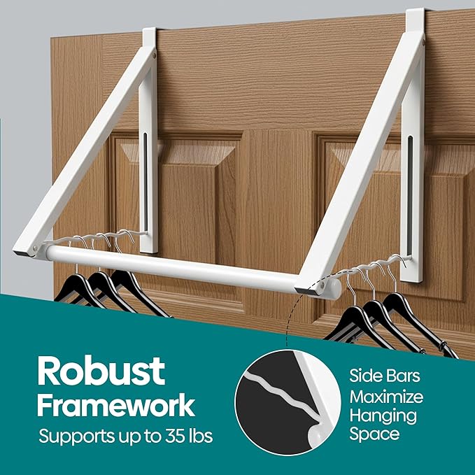 HOLDN’ STORAGE Over The Door Hanger Foldable - Over The Door Rack for Hanging Towels, Coats & Clothes - Over The Door Hanger Hooks for Bedroom, Washroom and Office.