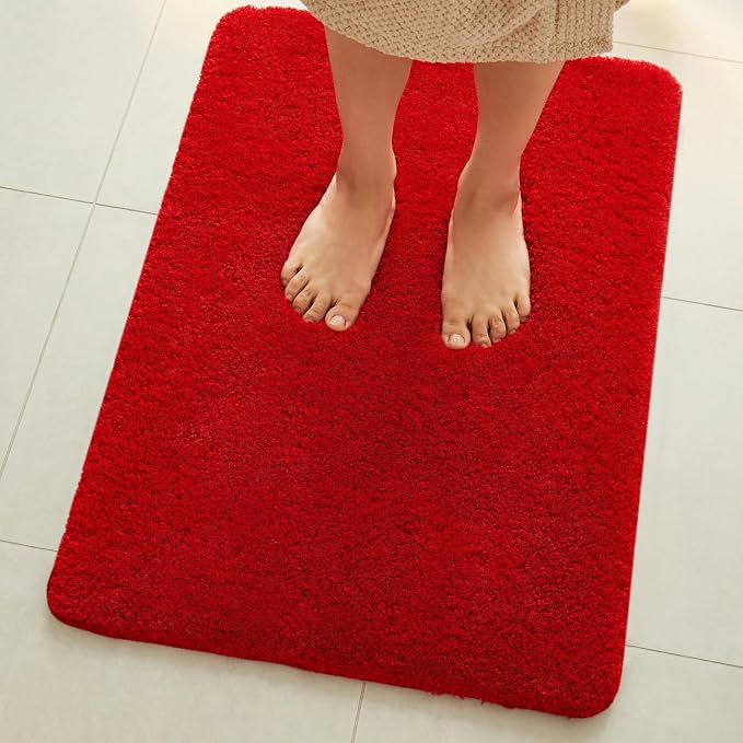 TYUU Red Bathroom Rugs, Ultra Soft Bath Rugs Non Slip Washable, Super Absorbent Quick Dry Bath Mat with Rubber Backing for Bathroom Floor, Shower, or Sink, Red 20" x 30"
