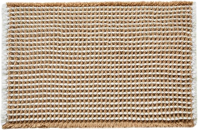 TYUU Waffle Bath Mat, Boho Bathroom Rugs Non Slip Washable Super Absorbent Quick Dry Bath Mat Farmhouse Bathroom Decor, 30"x20" Khaki and White