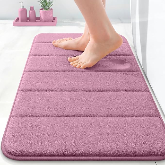 OLANLY Memory Foam Bath Mat 24x16, Super Soft Absorbent Bathroom Rugs, Quick Dry, Machine Washable Shower Floor Rugs, Bathmat Carpet, Bathroom Home Decor Accessories, Deep Plum