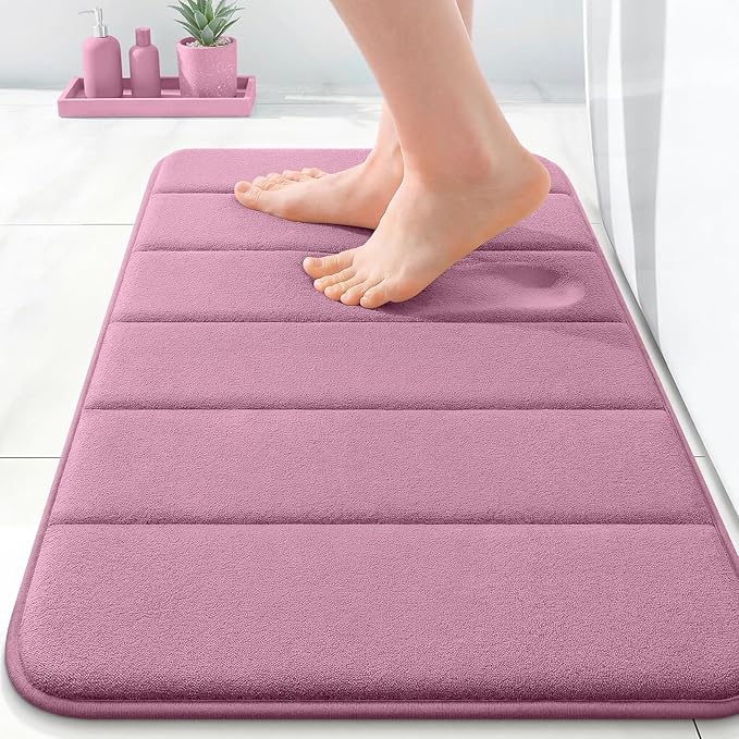 OLANLY Memory Foam Bath Mat 35x16, Super Soft Absorbent Bathroom Rugs, Quick Dry, Machine Washable Shower Floor Rugs, Bathmat Carpet, Bathroom Home Decor Accessories, Deep Plum