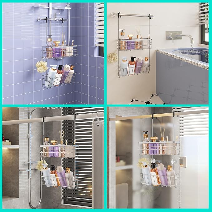 HapiRm Hanging Shower Caddy Organizer - No Drilling Shower Organizer with Inclined Shelf, Rustproof & Waterproof 304 Stainless Steel Bathroom Caddy - Silver