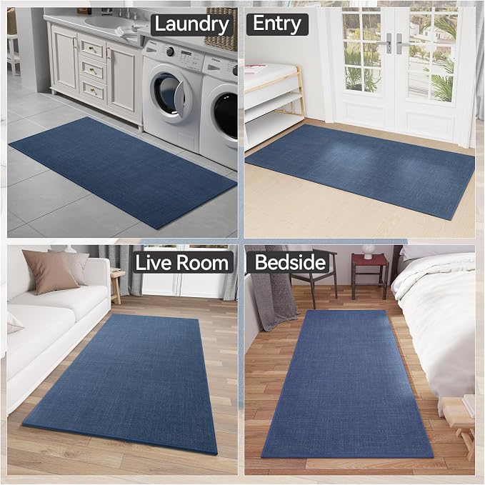 SUMLANS Kitchen Mat, Cushioned Non Slip Rugs for Kitchen Floor, Absorbent Runner Comfort Standing Mats Washable for Kitchen, Office, Home (Dark Blue, 35.4"x71")