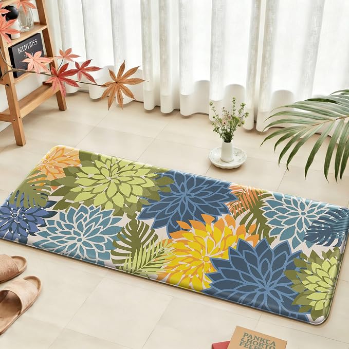 Arenarug Kitchen Mats for Floor 2PCS Cushioned Anti Fatigue Kitchen Mats Waterproof Non Slip Kitchen Mat Rug Set Comfort Foam Standing Mat for Sink, Laundry, Office, 24"x39"+24"x59", Yellow Green