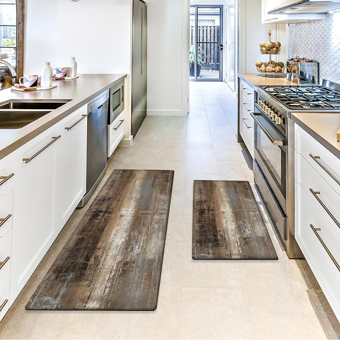 MAYHMYO Anti Fatigue Kitchen Mat - Set of 2 - Taupe Abstract Art Comfort Mats - Cushioned, Non Slip Floor Mat,17.3 x 29 x 0.4 inch + 17.3 x 47 x 0.4 inch