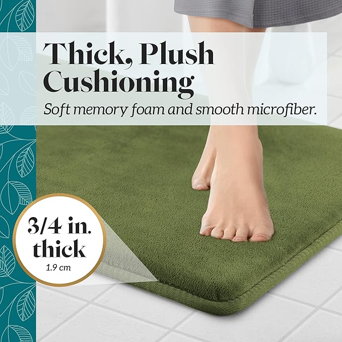 Memory Foam Bath Mat Non Slip Absorbent Super Cozy Velvet Bathroom Rug Carpet (20 inches X 32 inches, Green)