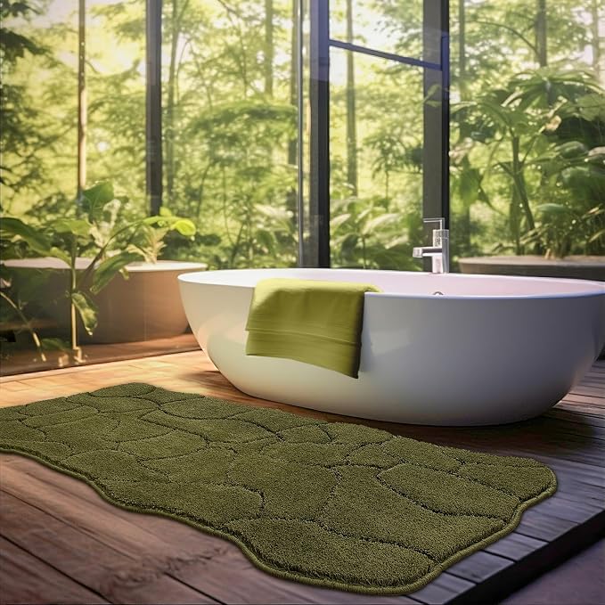 BSICPRO Large Bathroom Rugs Runner, 22x47 Inches Long Bath Mats for Bath Non Slip, Soft Absorbent and Quick Dry Microfiber Rugs, Machine Washable (Olive Green)
