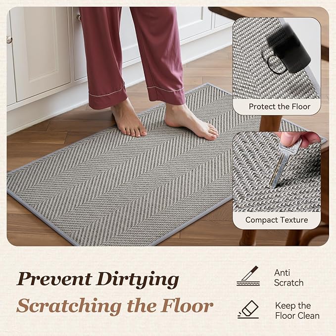 AMOAMI Kitchen Mats for Floor, Non Slip Washable Grey Kitchen Rugs Absorbent Quick Dry and Easy to Clean, Rugs for Kitchen in Front of Sink, 17“*30”