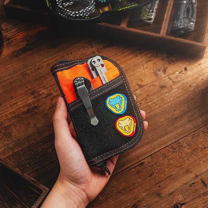 VIPERADE VE10 EDC Pouch Small Pocket Tool Pouch with 10 Compartments, Men's Pocket Organizer for Multitools, EDC Organizer with Patches Area for DIY (X-pac Orange)