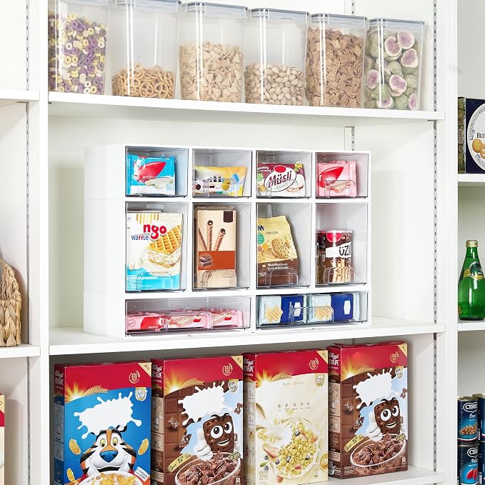 Vtopmart Stackable Storage Drawers Set of 5, Plastic Organizer Bins for Baby Bottle, Beauty Supplies Storage, Ideal for Kichen Countertop, Vanity, Bathroom, Cabinet, Pantry Organization,White