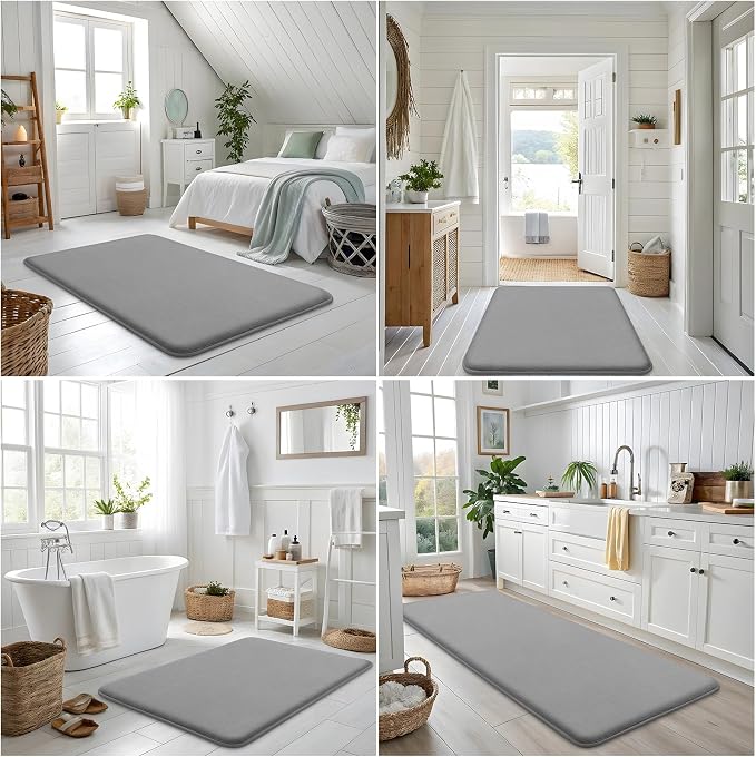 Smiry Memory Foam Bath Mat 47x20, Extra Soft and Absorbent Bathroom Mats, Non Slip Washable Carpet for Floor, Shower and Tub, Grey