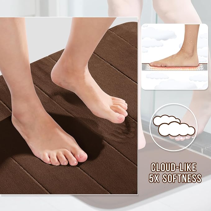 Yimobra Memory Foam Bath Mat Set 2 Piece - Super Soft Absorbent Quick Dry Bathroom Toilet Rugs, Machine Washable Non Slip Floor Carpet for Tub Shower & Single Sink (31.5x20 & 24x20, Brown)