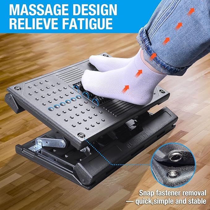Scalebeard Foot Rest for Under Desk at Work,Height Adjustable Infinite Angle Ergonomic Foldable Footrest for Office, Gaming,Computer, Removable Pad Desk Foot Stool with Massage Beads,for All Seasons