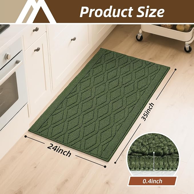 COSY HOMEER Kitchen Rugs 24"x35" Non-Slip Washable Kitchen Mats for Floor Polypropylene Absorbent Kitchen Floor Mat for Kitchen Sink Entryway,Green