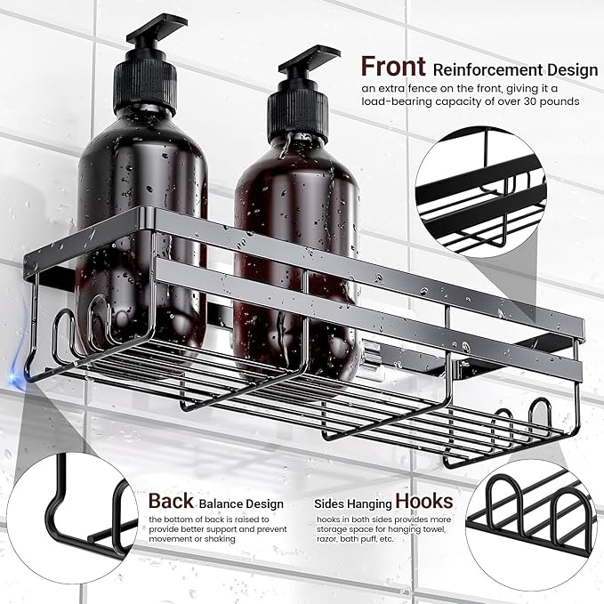 WOWBOX Shower Caddies 2 Pack - Adhesive Hanging Shower Shelf - Bathroom & Kitchen Organizers and Storage, No Drilling Stainless Shower Shelves for Home Decor Storage (Large)
