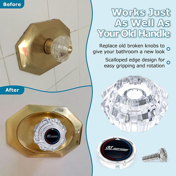 Dreyoo Shower Faucet Handle Replacement for 940-240, Compatible with Price Pfister Old Style Avante Series, Clear Acrylic Shower Knob Replacement for Single Handle Tub Faucet(Water Drop Style)