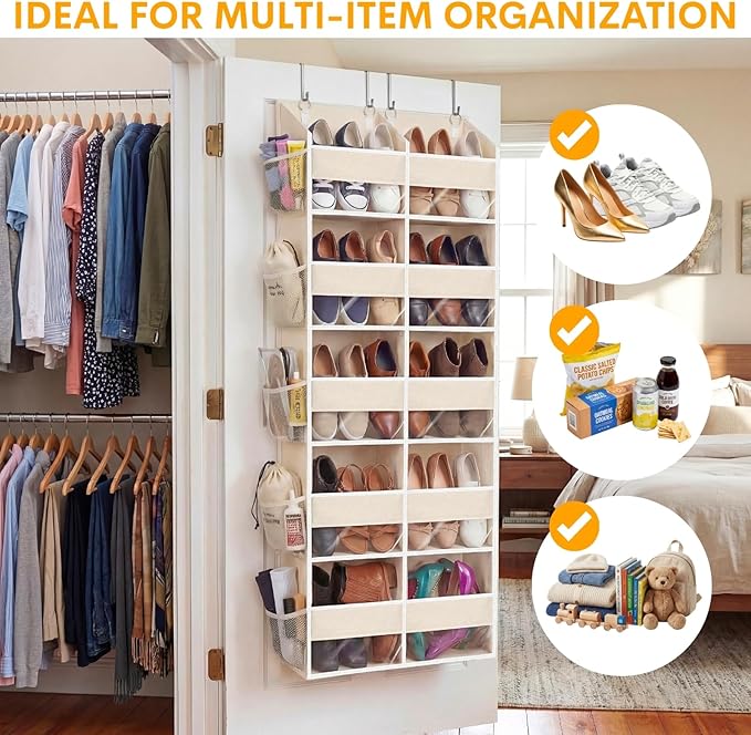 Ofiray-home Over the Door Organizer 5 Tiers,Extra Large Behind Door Storage of 10 Compartments,80 lbs Weight Capacity Over the Door Storage, Door Hanging Organizer for Closet, Diaper Organizer, Beige