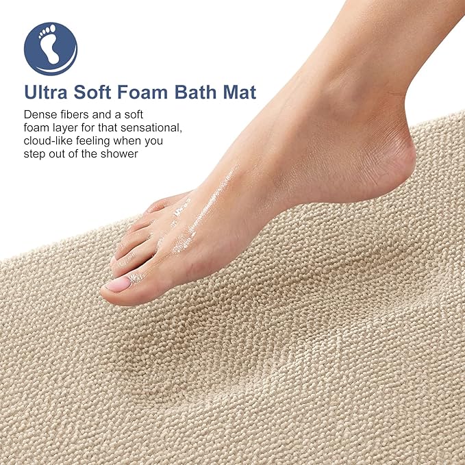 OLANLY Thick Memory Foam Large Bathroom Rugs 45x27, Extra Soft Absorbent Bath Rug, Quick Dry Bath Mats, Non-Slip, Machine Washable Carpet for Bathroom, Tub and Shower, Home Decor Accessories, Beige