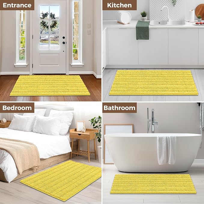 Bcoimo Large Bathroom Rug, Chenille Bath Mat with High Low Pile Design, Soft Absorbent Non Slip Bath Rug, Machine Washable Quick Dry Mat for Shower, Tub, Sink and Vanity