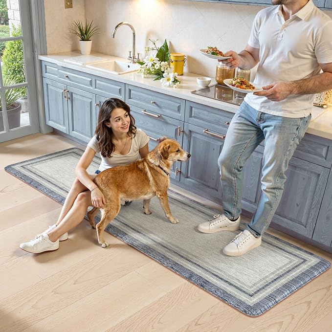 KIMODE Kitchen Mats for Floor Anti Fatigue, Blue Farmhouse Rugs for Kitchen Floor 24"x71", Padded Kitchen Floor Mats, Cushioned Memory Foam Standing Desk Mat for Laundry Office Sink